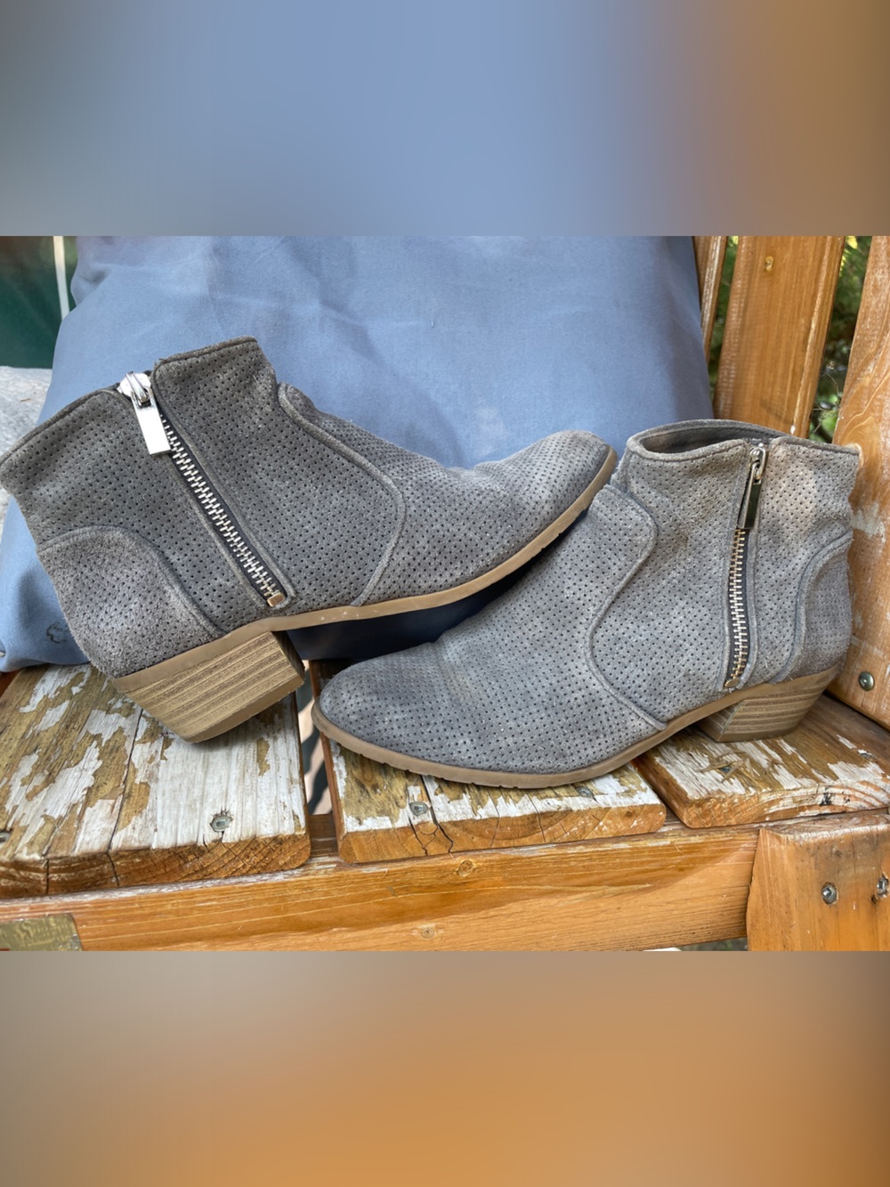 INC International Concepts Gray Perforated Suede Ankle Booties with Side Zip